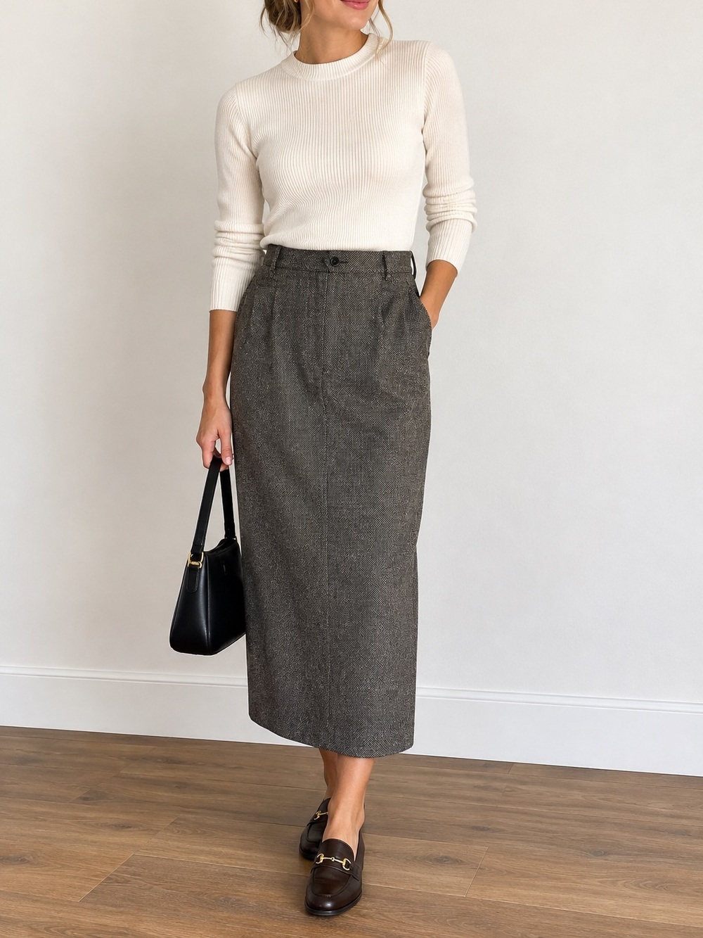 Vintage Lauren Ralph Lauren Maxi Skirt Womens 14 Tweed Equestrian 100% Wool